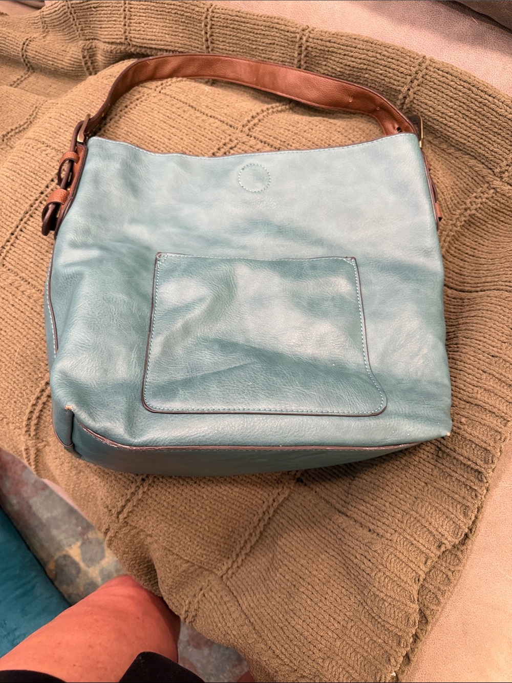 Joy Susan Teal Shoulder Hobo with Brown Strap - Picture 2 of 9